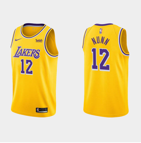 Men's Yellow Los Angeles Lakers #12 Kendrick Nunn Stitched Basketball Jersey